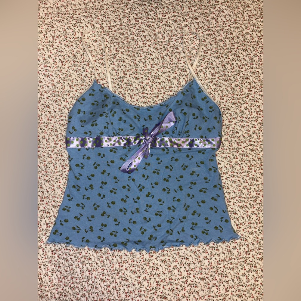 Very adorable vintage green cherry babydoll camisole
